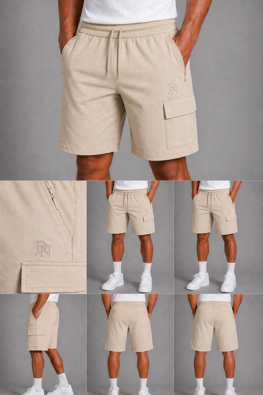 Men’s Cargo Shorts with Zip Pockets – JDN Utility Shorts, Elastic Waist, Streetwear Fit