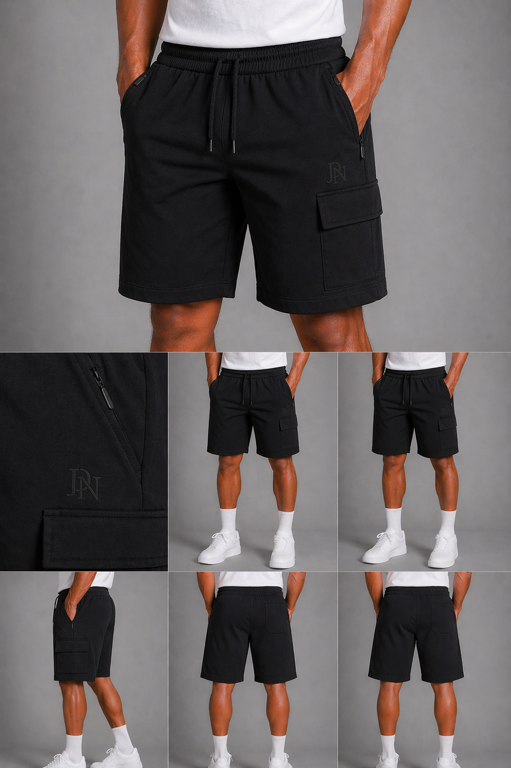 Men’s Cargo Shorts with Zip Pockets – JDN Utility Shorts, Elastic Waist, Streetwear Fit
