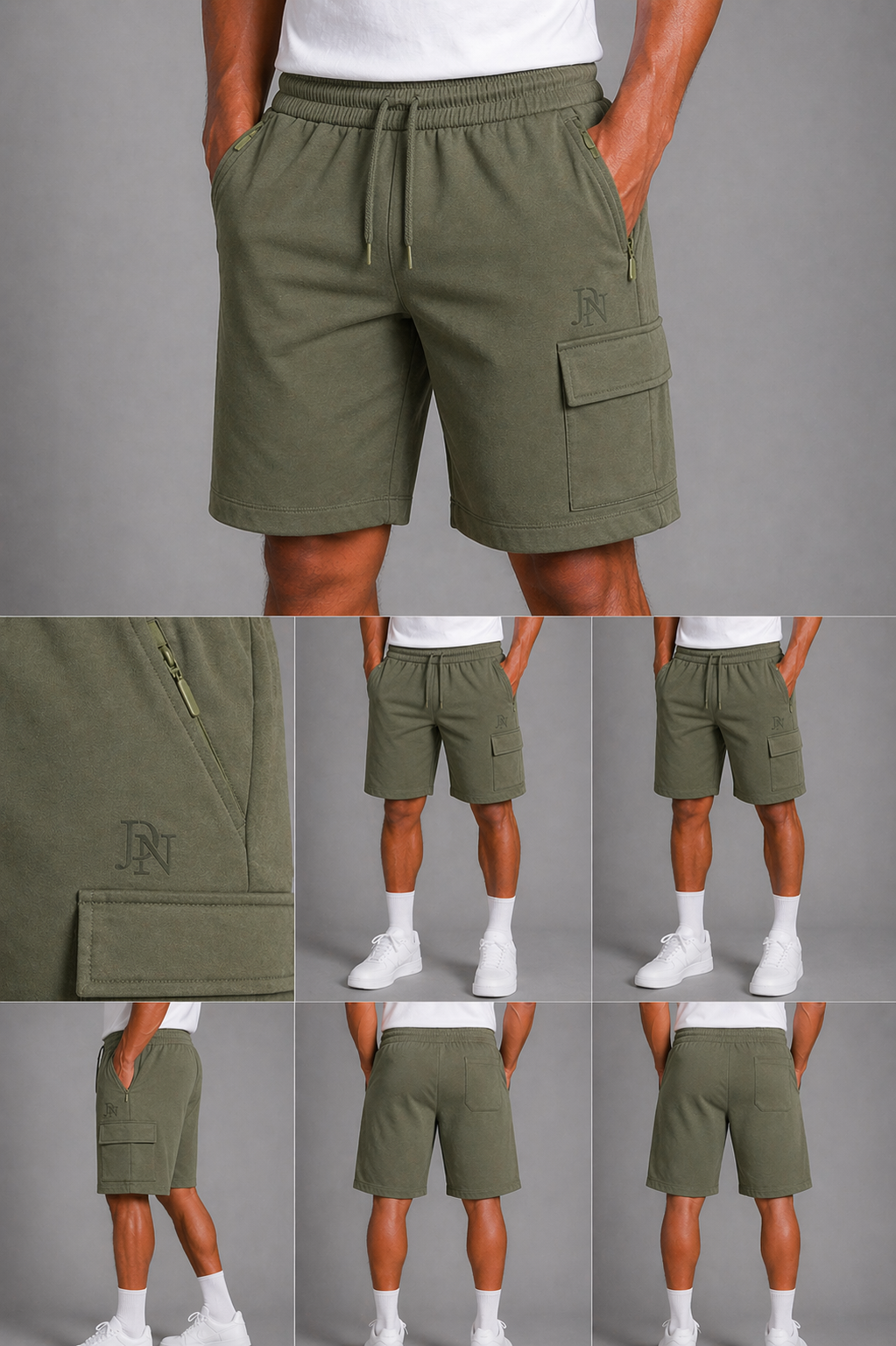 Men’s Cargo Shorts with Zip Pockets – JDN Utility Shorts, Elastic Waist, Streetwear Fit