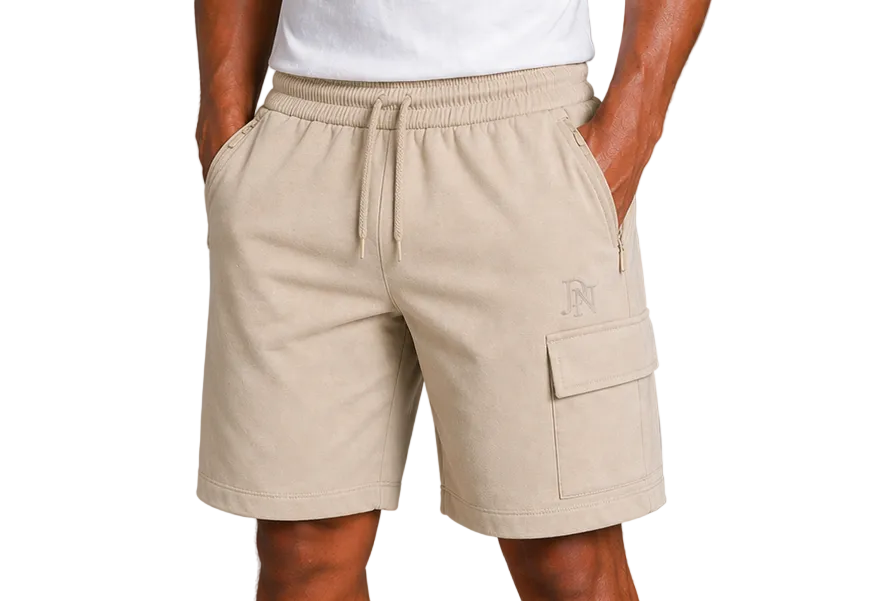 Men’s Cargo Shorts with Zip Pockets – JDN Utility Shorts, Elastic Waist, Streetwear Fit