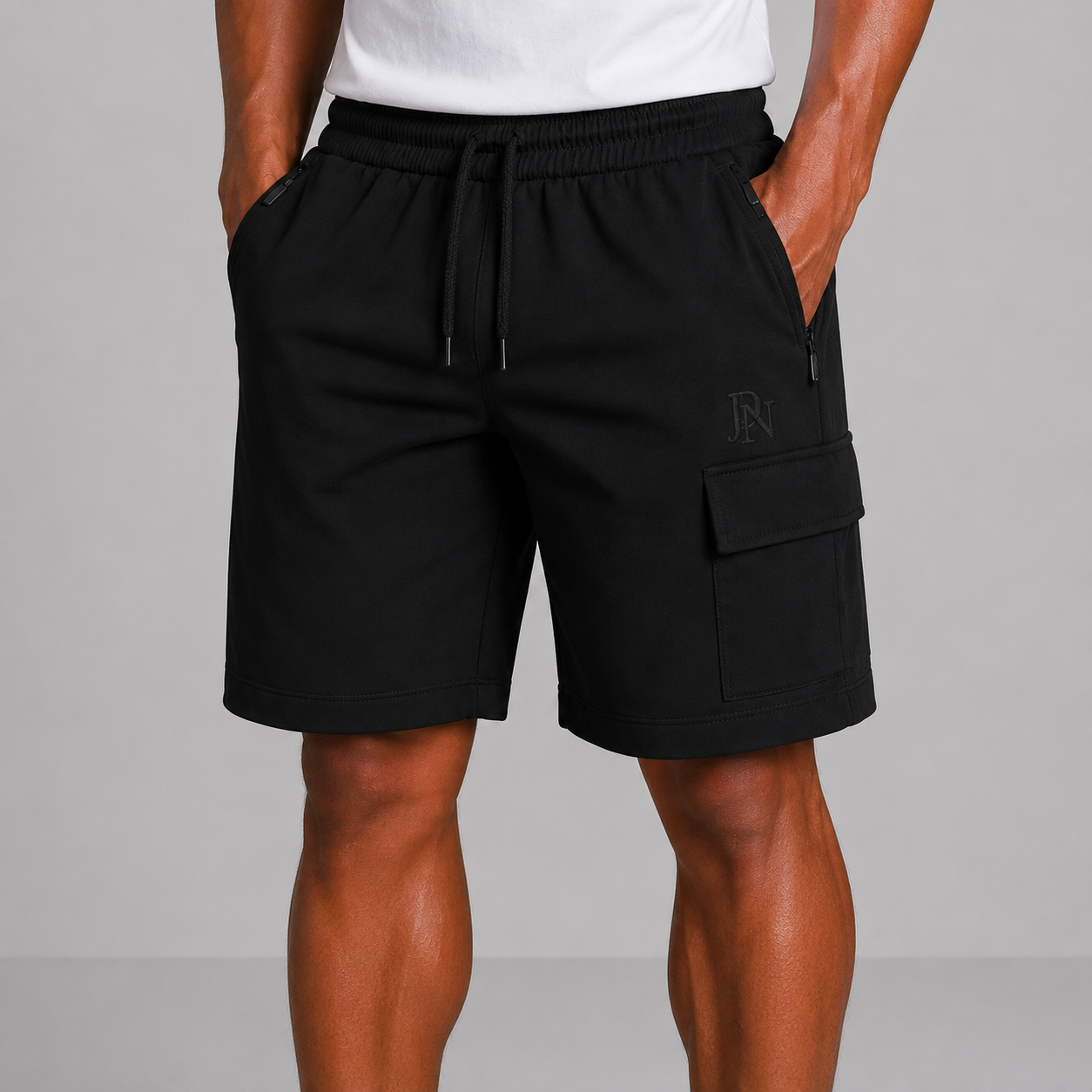 Men’s Cargo Shorts with Zip Pockets – JDN Utility Shorts, Elastic Waist, Streetwear Fit