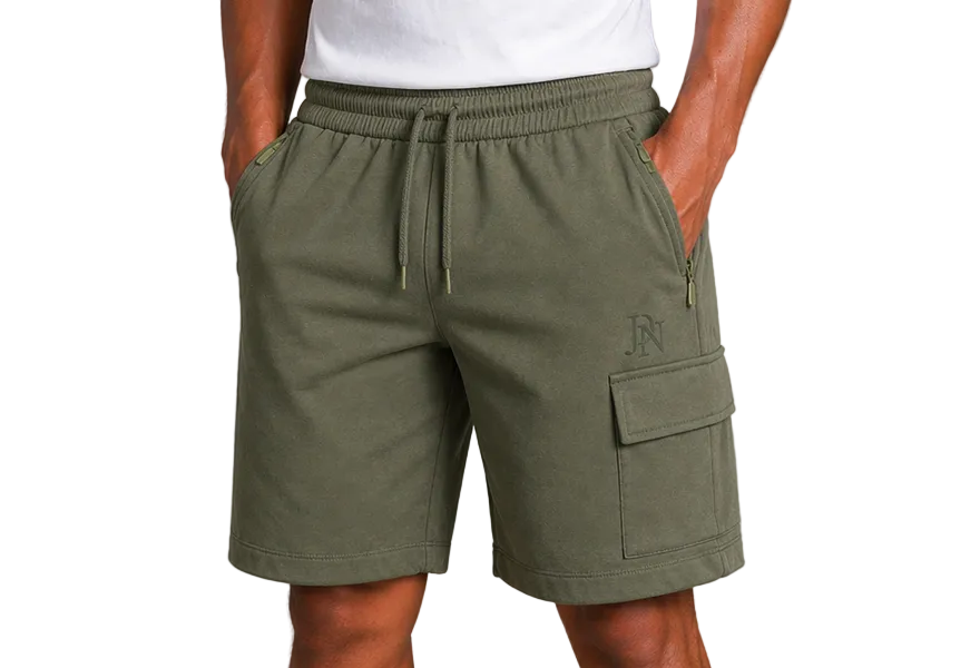 Men’s Cargo Shorts with Zip Pockets – JDN Utility Shorts, Elastic Waist, Streetwear Fit