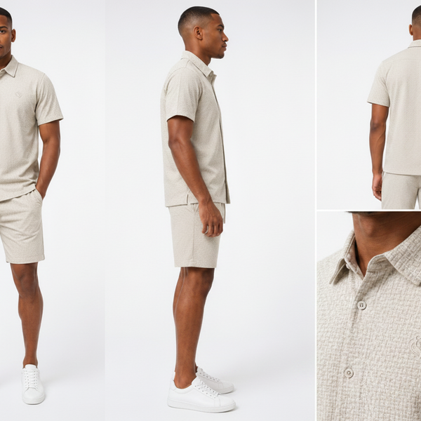 Men's JDN Comfort Shirt And Shorts Set (Beige)