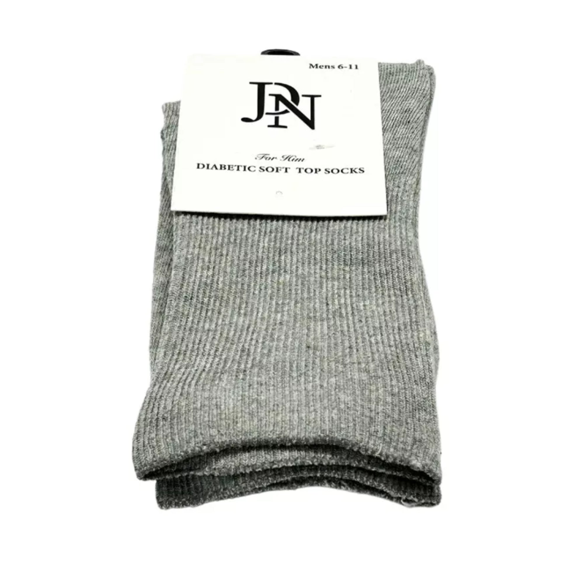 Mens JDN branded Light Grey diabetic socks with non-elastic soft top for comfort and circulation support