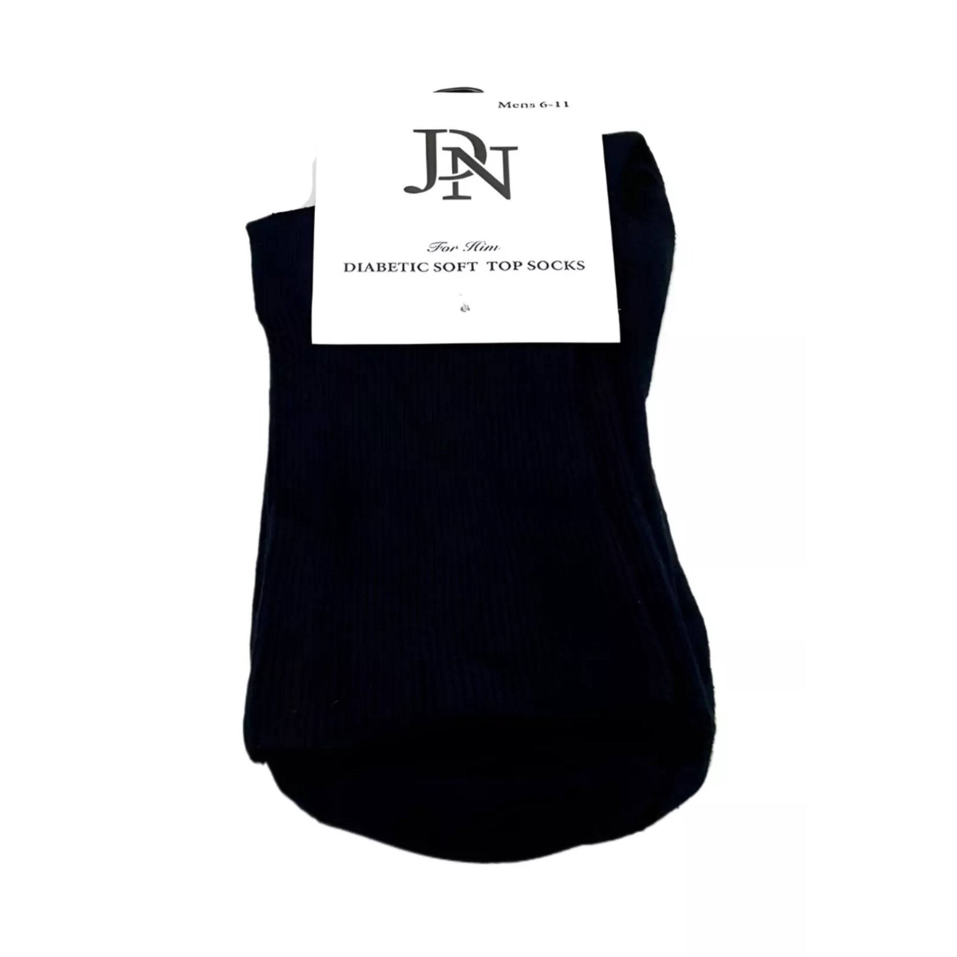 Mens JDN branded navy diabetic socks with non-elastic soft top for comfort and circulation support