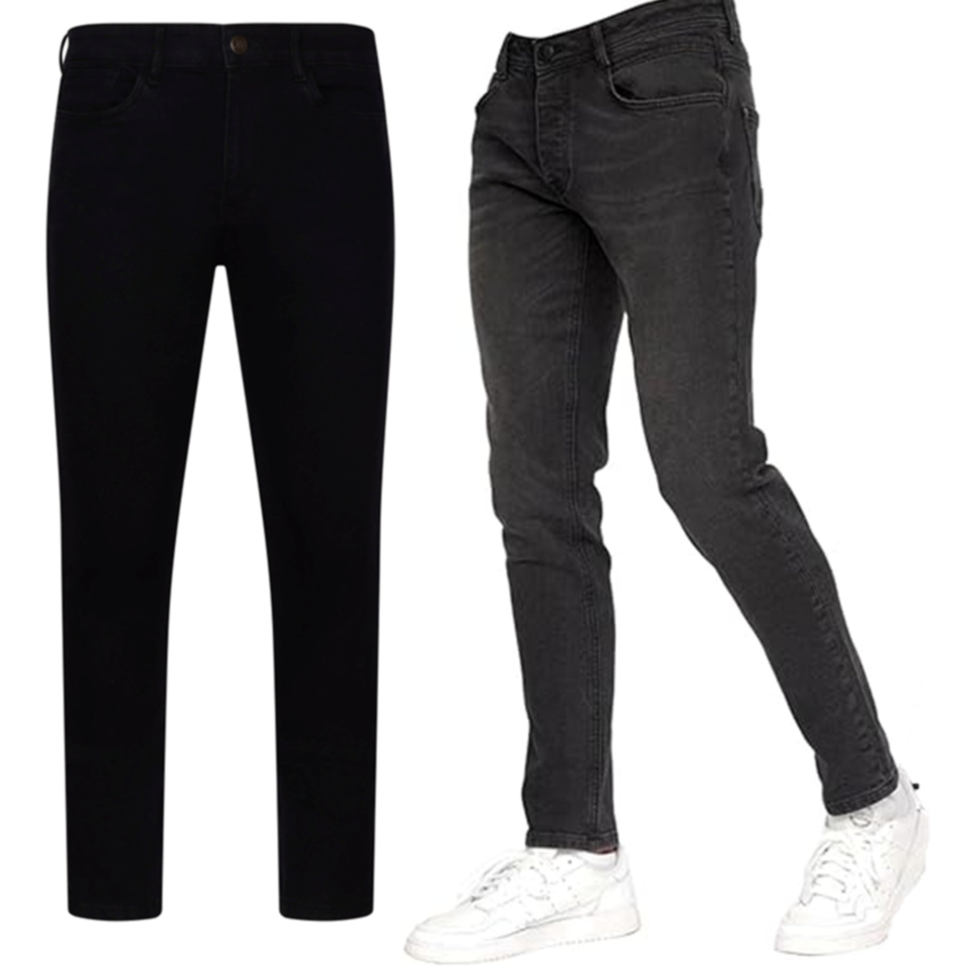 Men's JDN branded slim fit jeans in washed black denim with tapered leg and five-pocket design