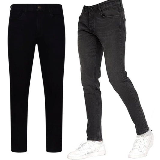Men's JDN branded slim fit jeans in washed black denim with tapered leg and five-pocket design