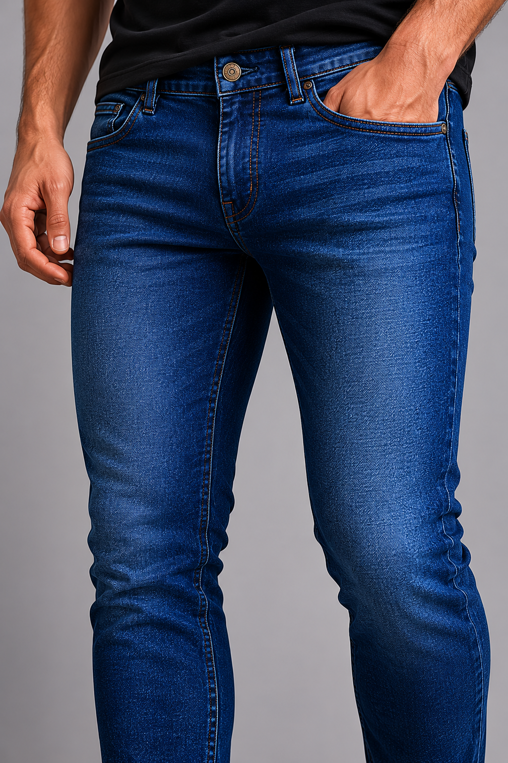 Men's JDN slim fit jeans in dark denim blue with classic five-pocket design and button fastening
