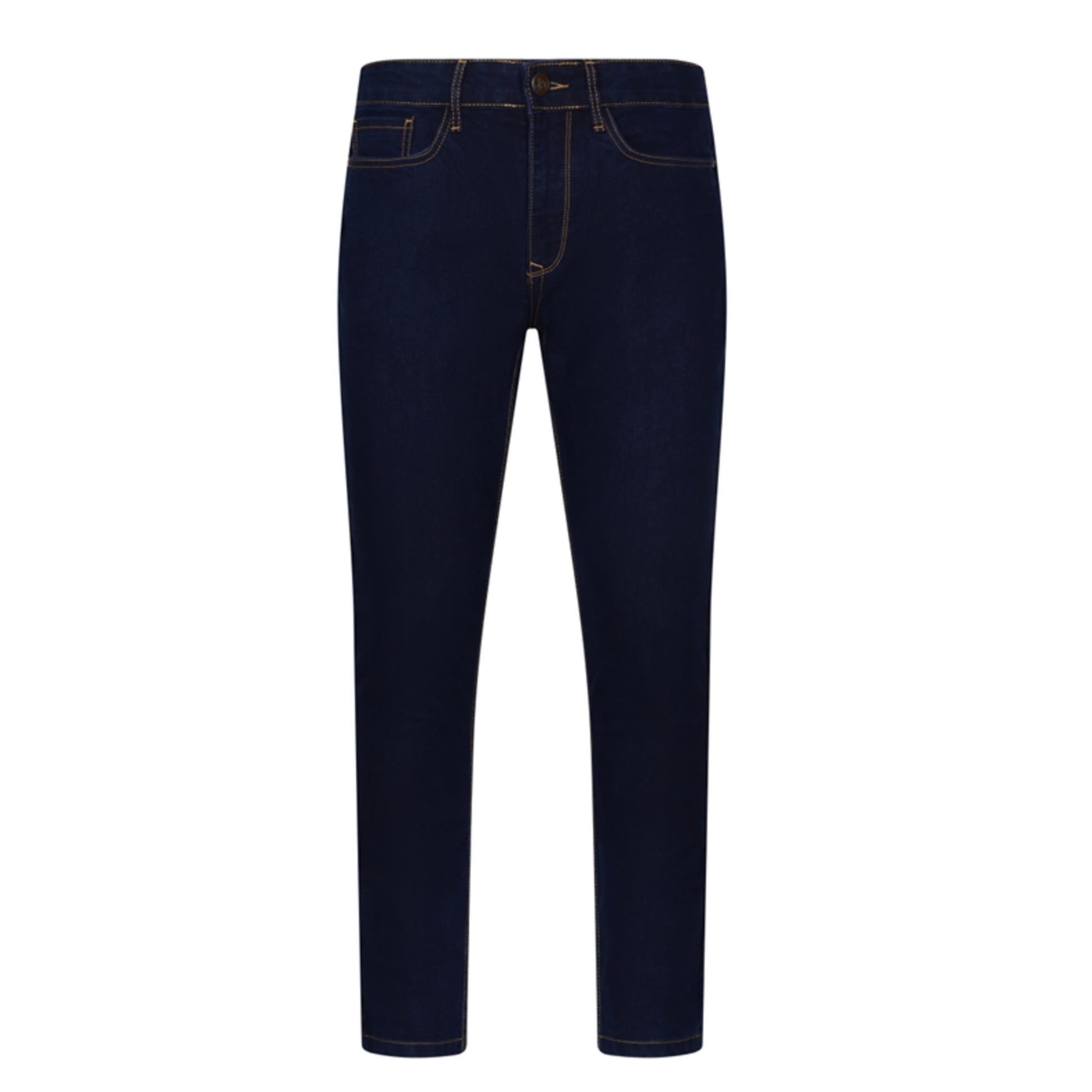 Men's JDN slim fit jeans in indigo blue with contrast stitching, classic five-pocket design