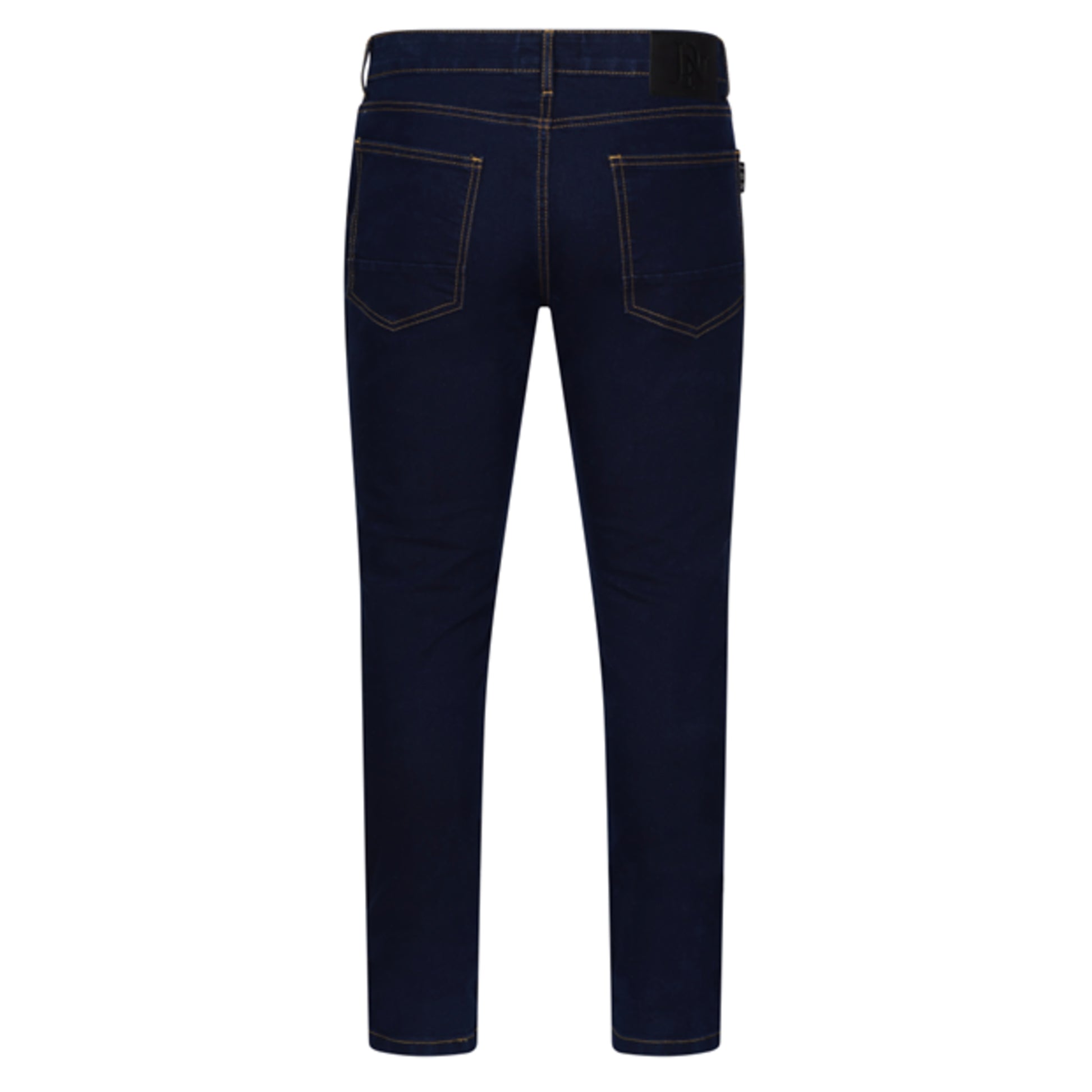 Men's JDN slim fit jeans in indigo blue with contrast stitching, classic five-pocket design