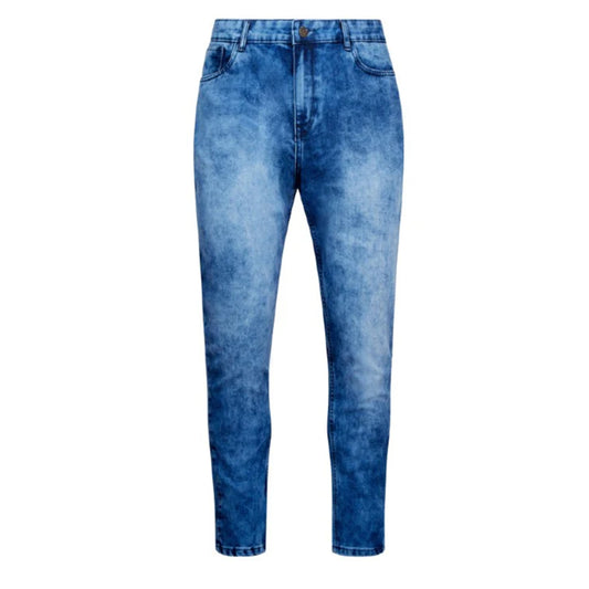 Men's JDN branded slim fit jeans in light wash blue denim with tapered leg and classic five-pocket design