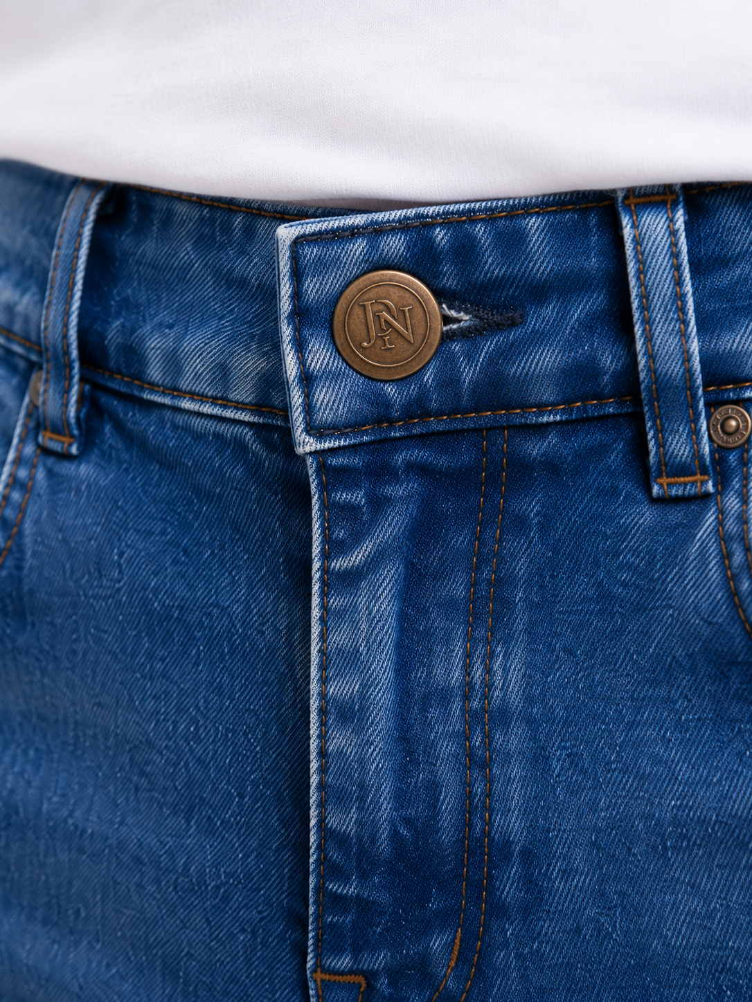 Men's JDN branded slim fit jeans in light wash blue denim with tapered leg and classic five-pocket design