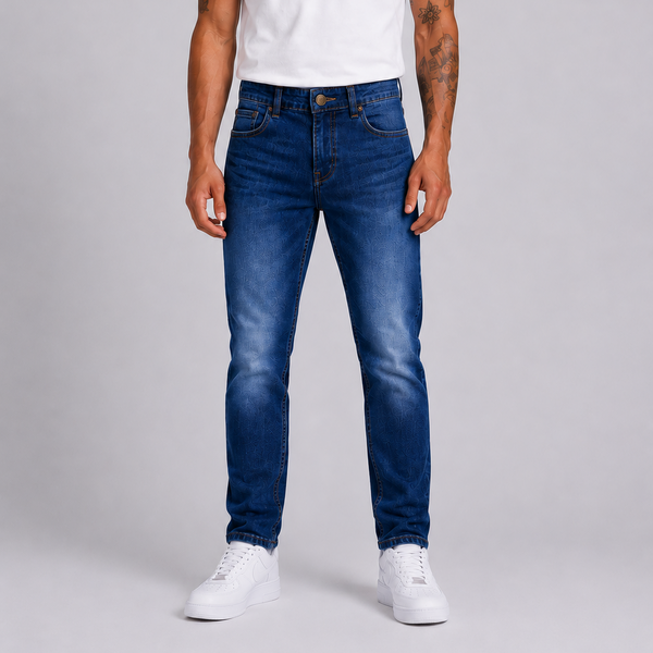 Men's JDN Branded Slim Fit Jeans - Mid Wash