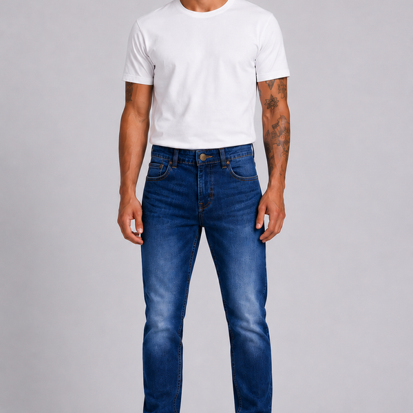Men's JDN Branded Slim Fit Jeans - Mid Wash