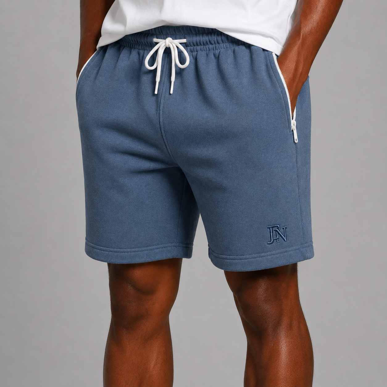 Men’s Premium Fleece Shorts with Zip Pockets & Embroidered Logo – Cotton Athletic Sweat Shorts