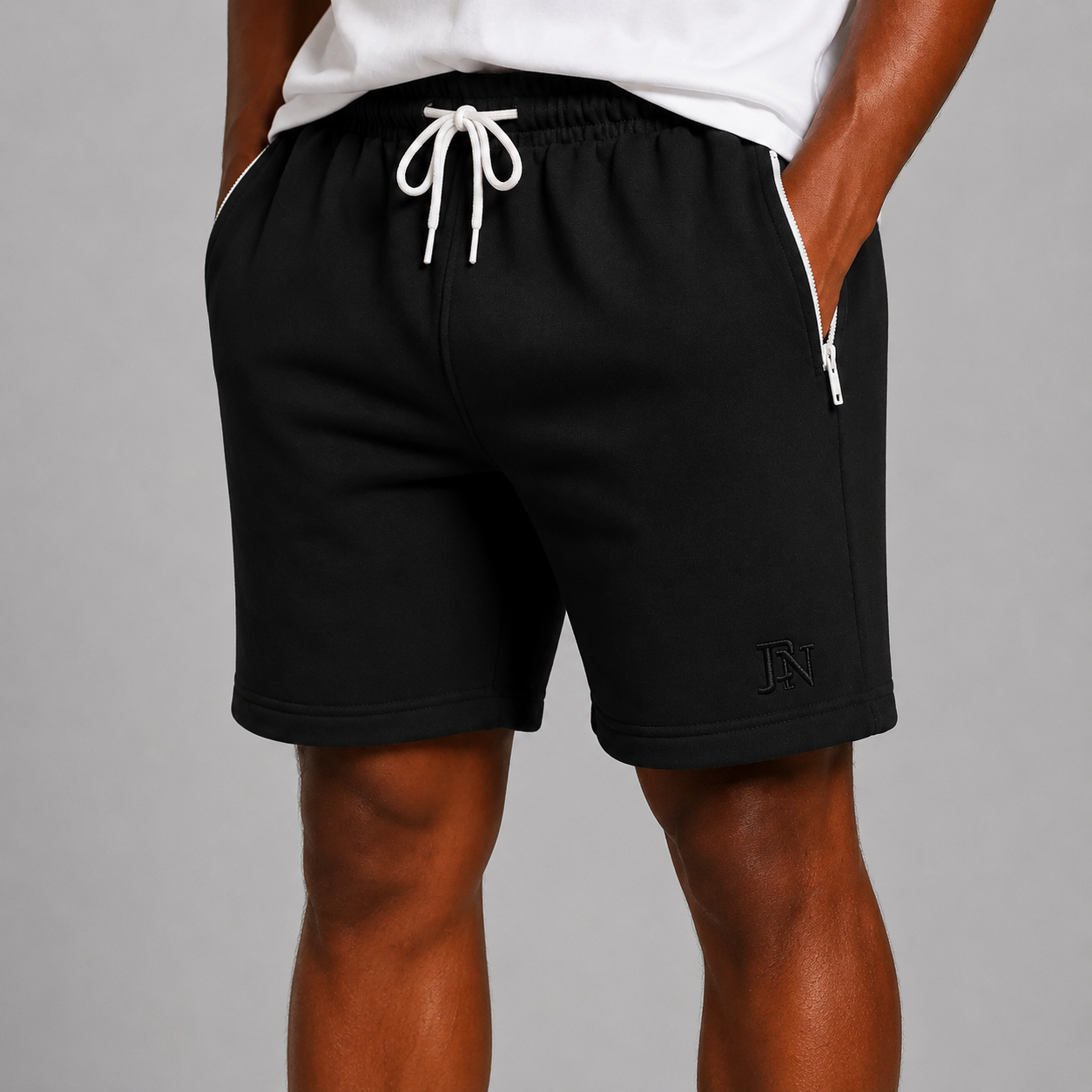 Men’s Premium Fleece Shorts with Zip Pockets & Embroidered Logo – Cotton Athletic Sweat Shorts