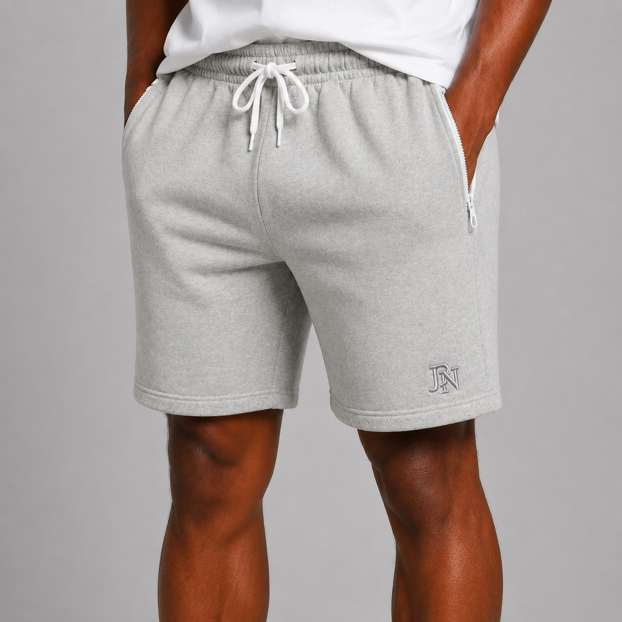 Men’s Premium Fleece Shorts with Zip Pockets & Embroidered Logo – Cotton Athletic Sweat Shorts