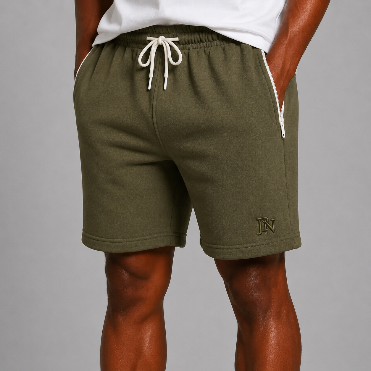 Men’s Premium Fleece Shorts with Zip Pockets & Embroidered Logo – Cotton Athletic Sweat Shorts