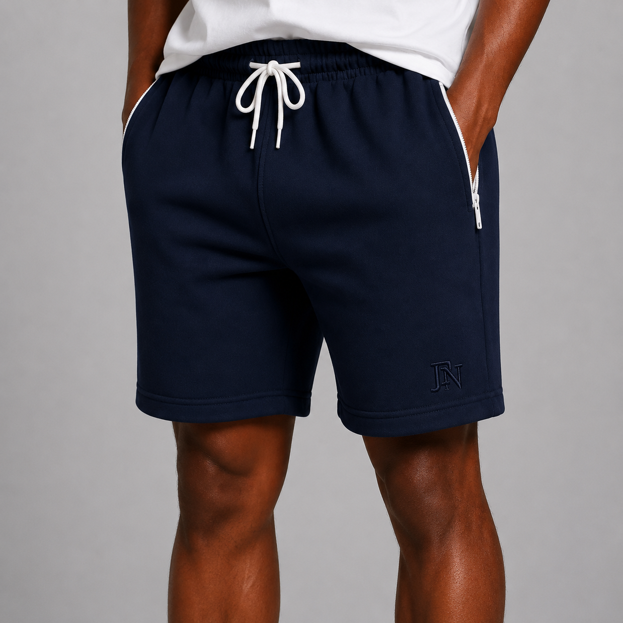 Men’s Premium Fleece Shorts with Zip Pockets & Embroidered Logo – Cotton Athletic Sweat Shorts