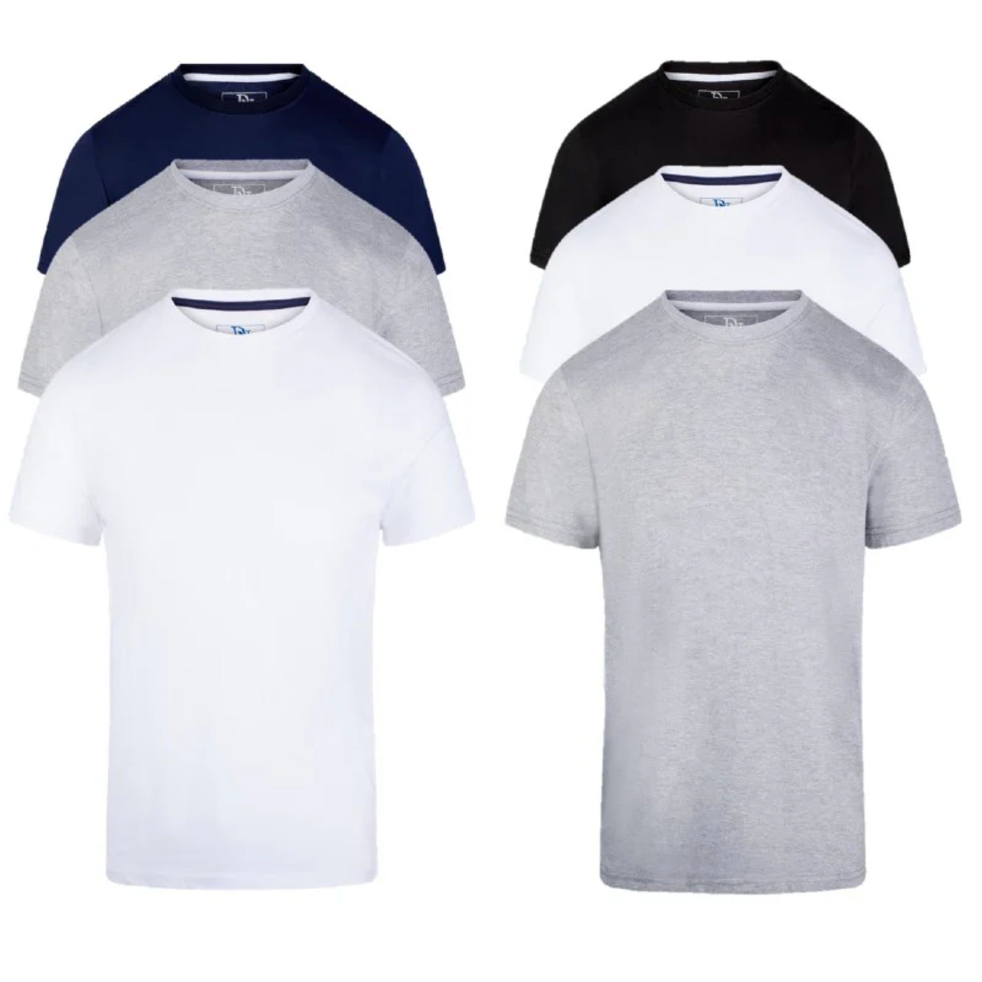 Men's JDN branded premium quality plain t-shirts 3 pack in white, navy blue, black and grey