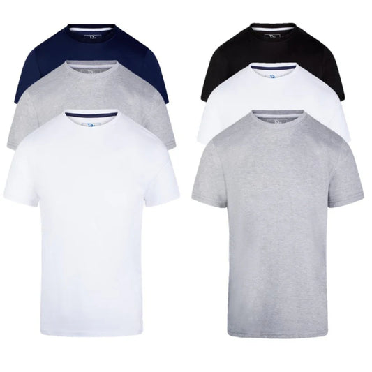 Men's JDN branded premium quality plain t-shirts 3 pack in white, navy blue, black and grey