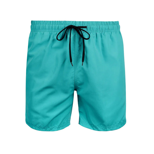 Men's plain aqua blue swim shorts – quick-dry fabric with elastic waistband and drawstring