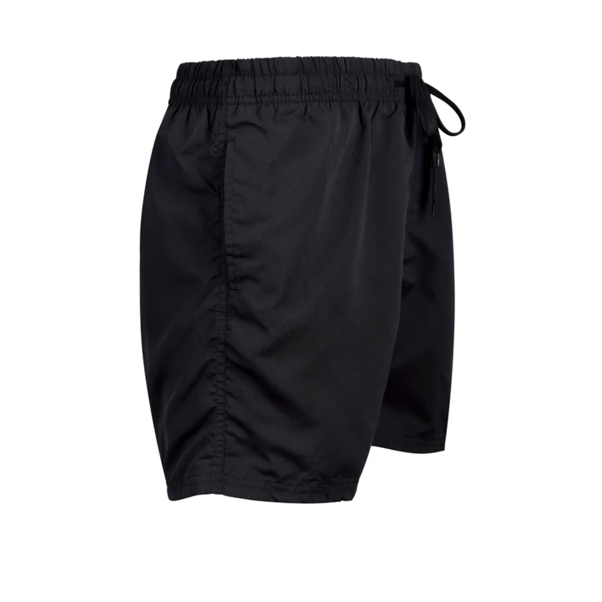 Men's plain black swim shorts – quick-dry fabric with elastic waistband and drawstring