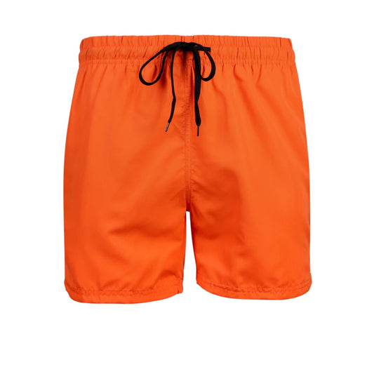Men's plain orange swim shorts – quick-dry fabric with elastic waistband and drawstring