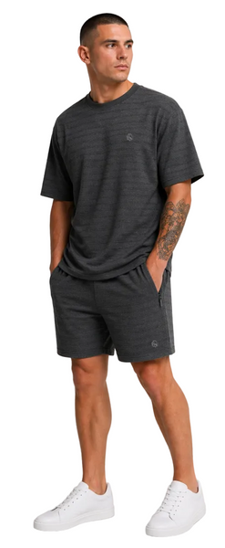 Men's JDN Textured Strip T-Shirt And Shorts Set (Black)