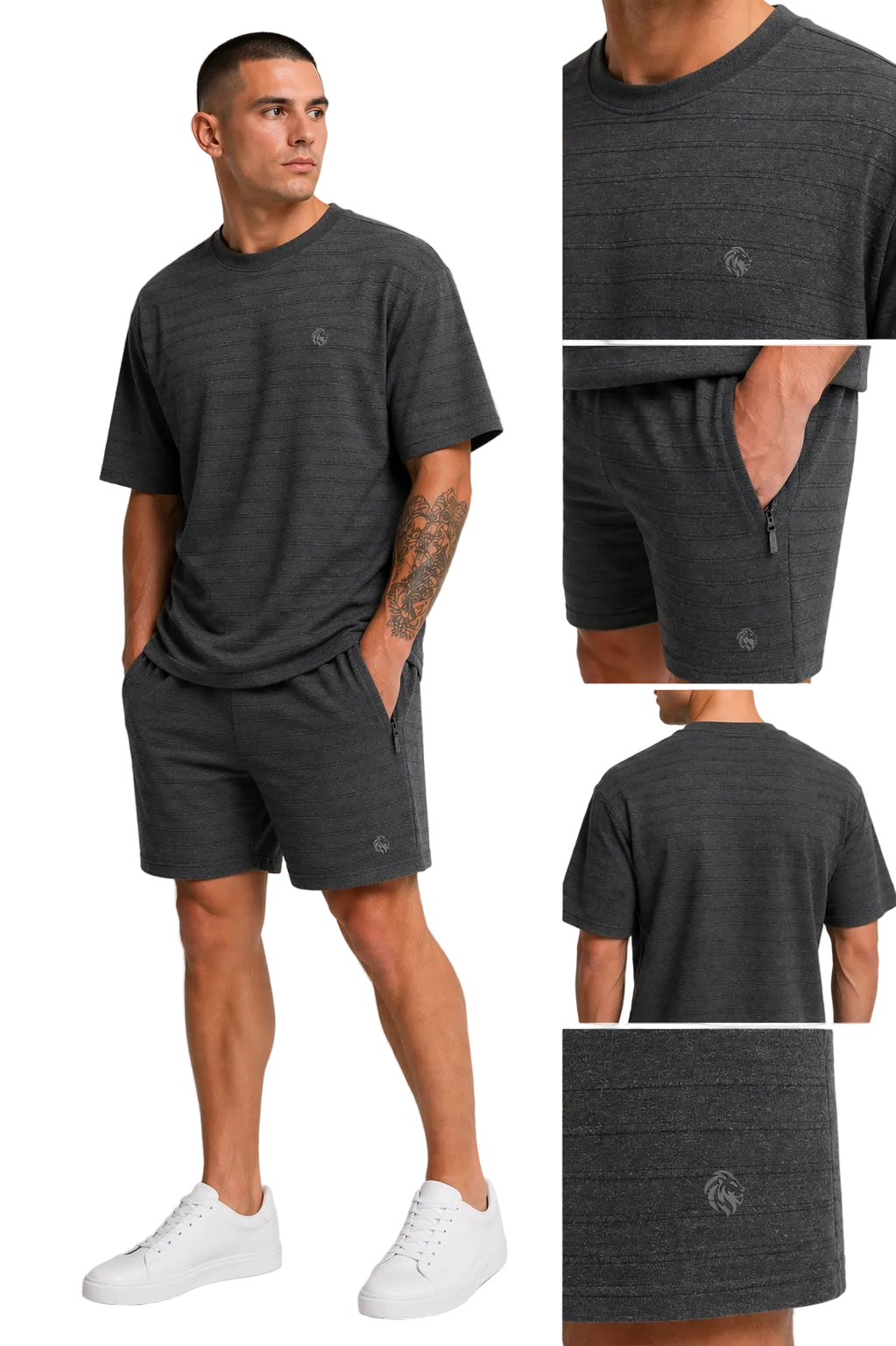 men’s co ord set, matching t shirt and shorts, men’s summer outfit, men’s loungewear set, textured t shirt set, casual men’s outfit, men’s streetwear set, two piece outfit men, summer co ord set men, men’s matching set UK