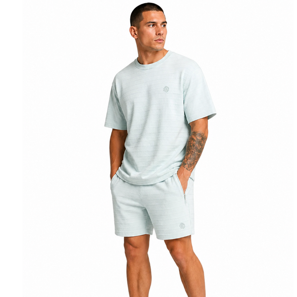 Men's JDN Textured Stripe T-Shirt And Shorts Set (Sky)