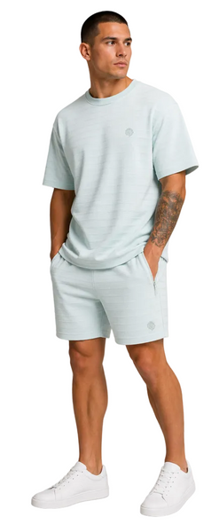 Men's JDN Textured Stripe T-Shirt And Shorts Set (Sky)