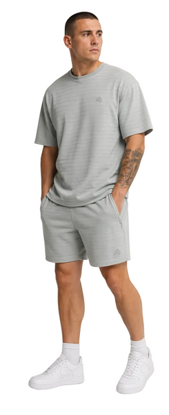 Men's JDN Textured Stripe T-Shirt And Shorts Set (Grey)