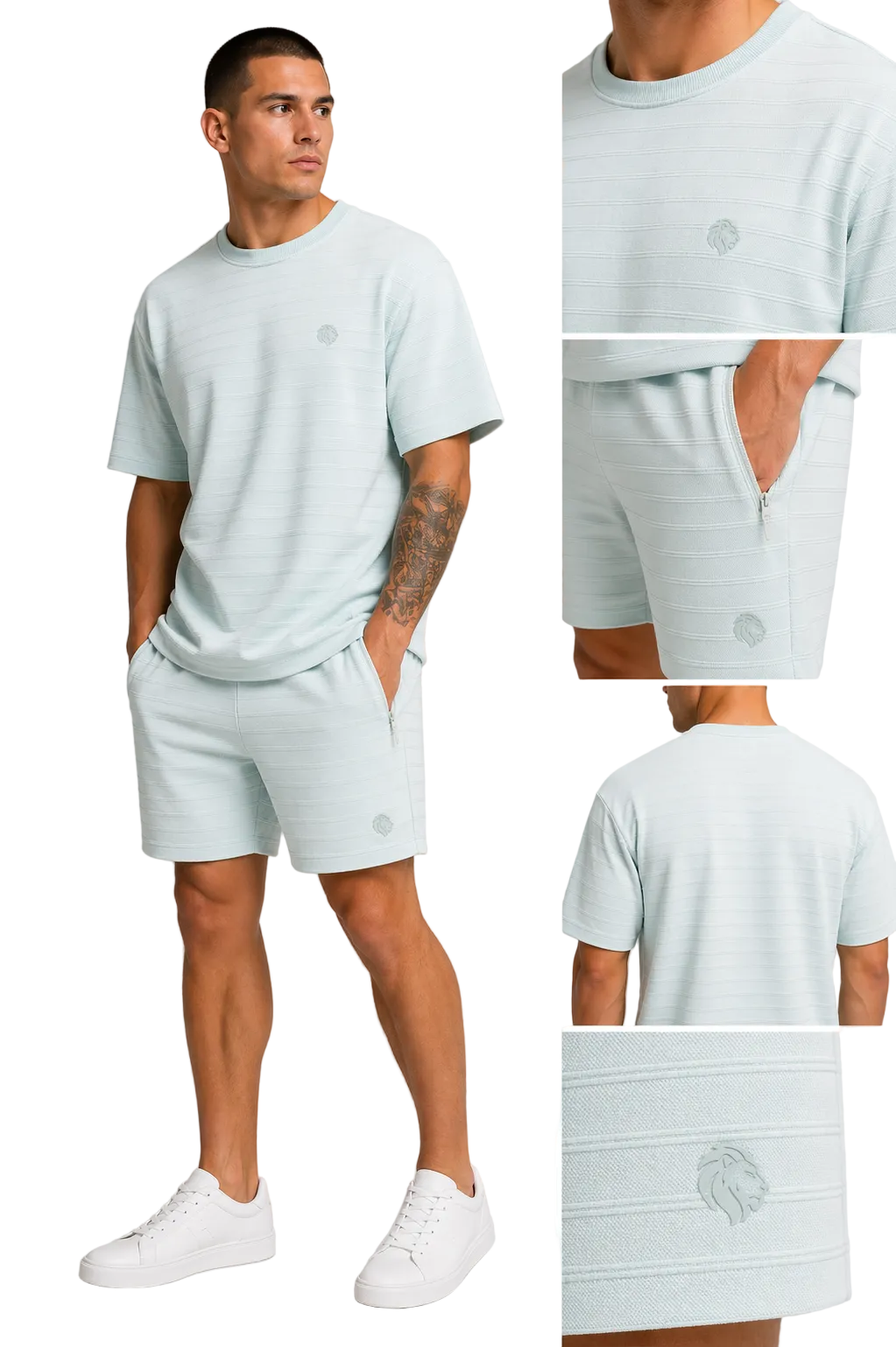 men’s co ord set, matching t shirt and shorts, men’s summer outfit, men’s loungewear set, textured t shirt set, casual men’s outfit, men’s streetwear set, two piece outfit men, summer co ord set men, men’s matching set UK