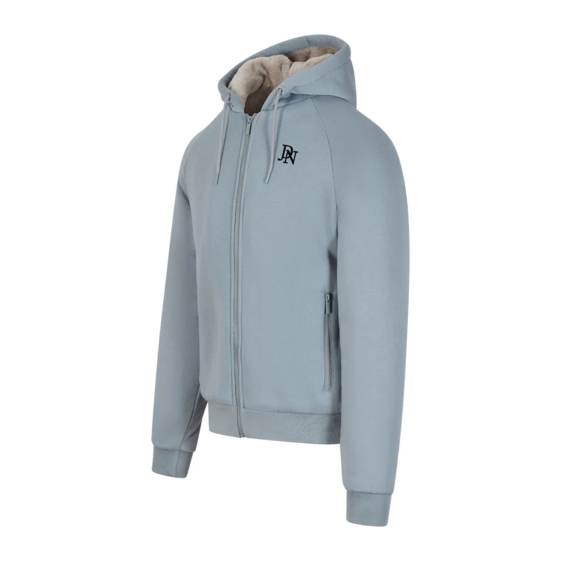 Men's JDN thick fleece-lined tracksuit in light grey – full zip hoodie and joggers set with soft interior for winter warmth