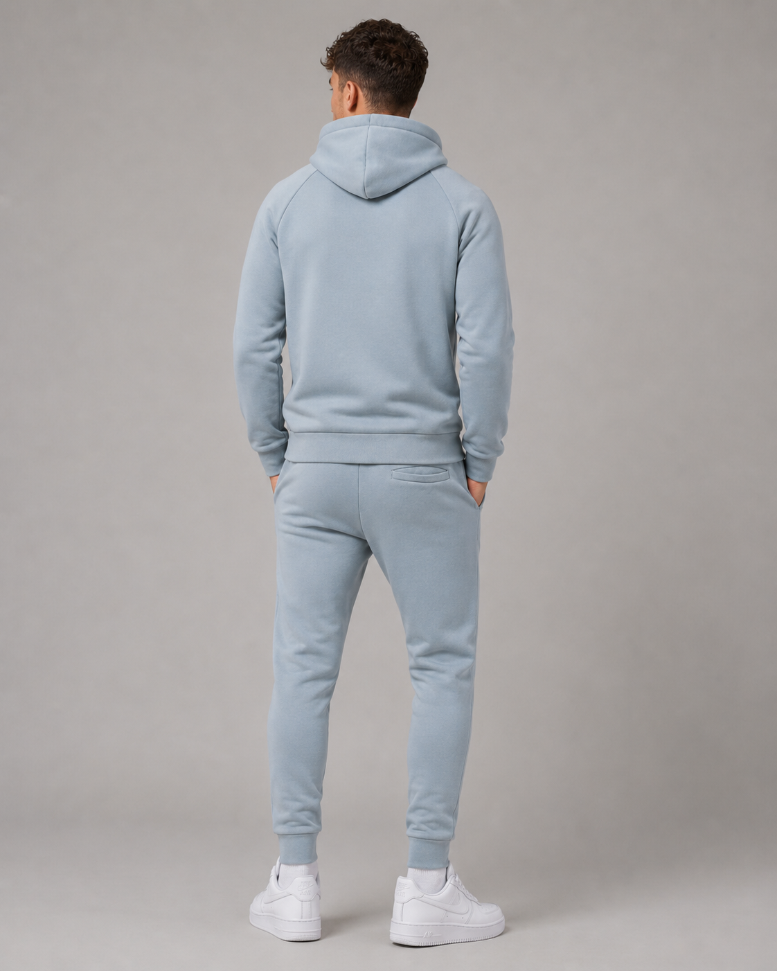 Men's JDN thick fleece-lined tracksuit in light grey – full zip hoodie and joggers set with soft interior for winter warmth