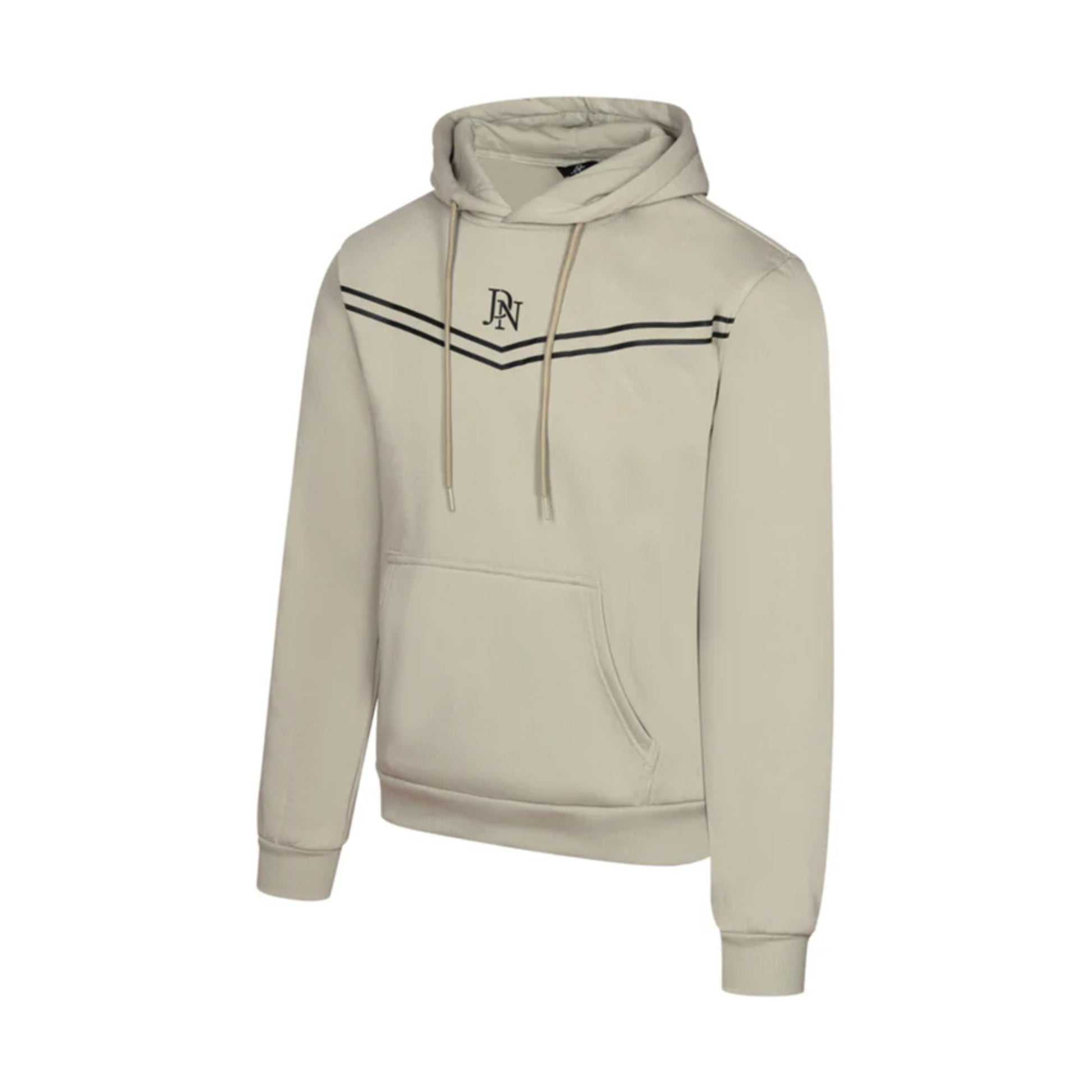 Men's JDN beige hoodie tracksuit with black chest stripes and logo – pullover hoodie and joggers set, casual streetwear