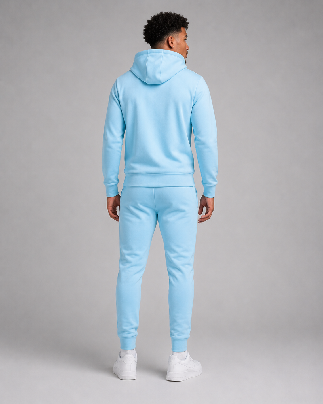 Men's JDN blue hoodie tracksuit with white chest stripes and logo – pullover hoodie and joggers set, casual streetwear