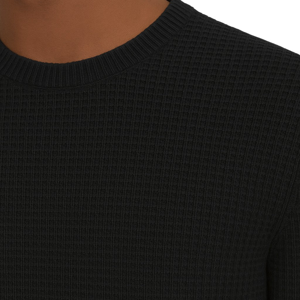 Men’s Ex Store Jack & Jones chunky knit jumper in black – classic crew neck sweater