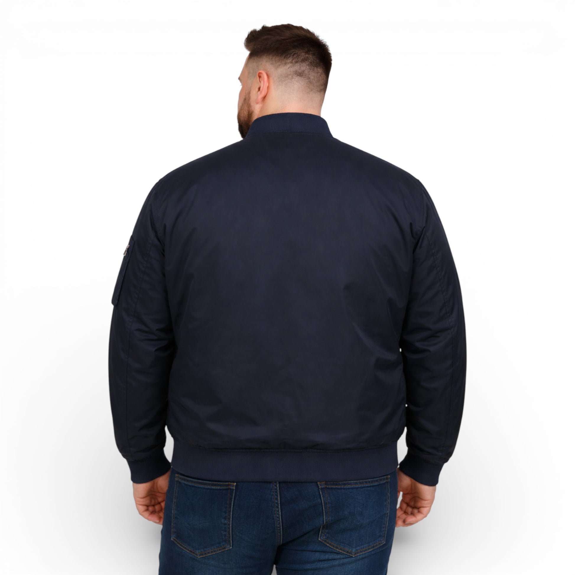 Men’s MA1 bomber jacket back view with elasticated waistband
