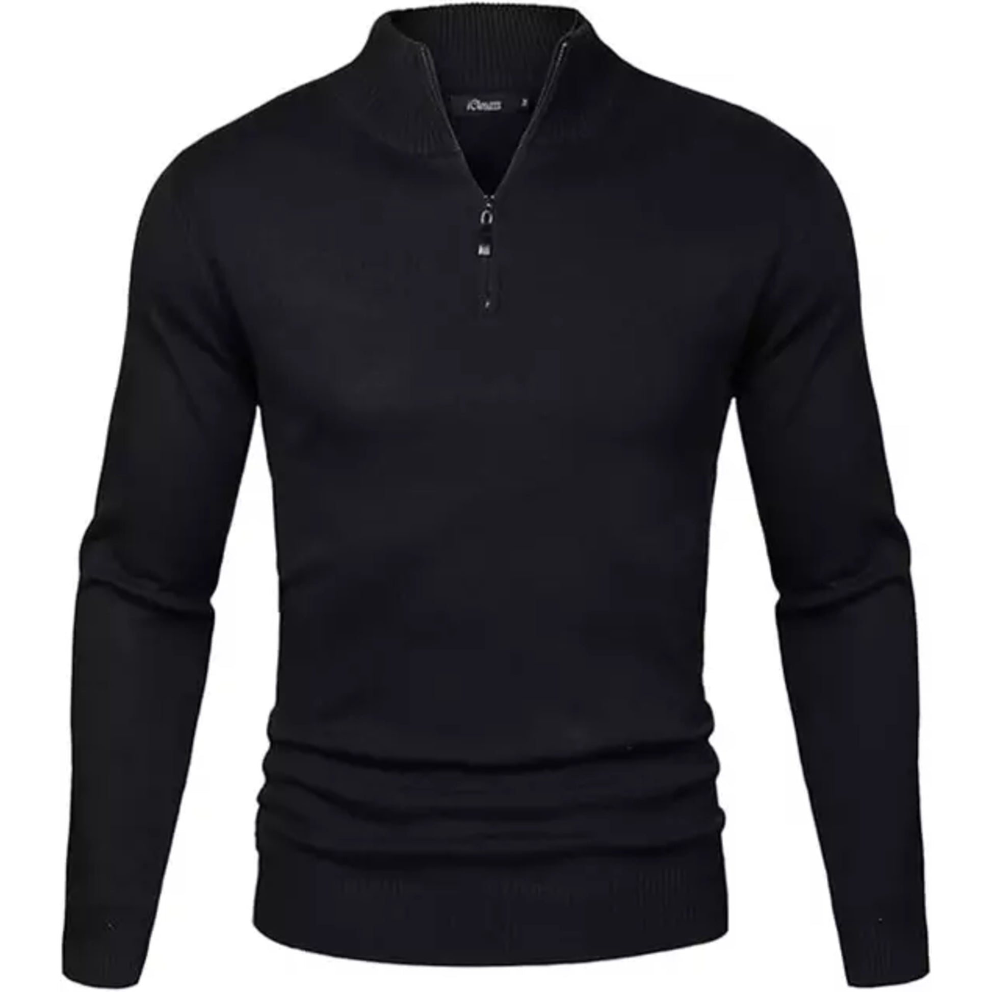Men's high-quality classic 1/4 zip jumper in black – long sleeve knit sweater with ribbed cuffs and hem, ideal for smart casual wear
