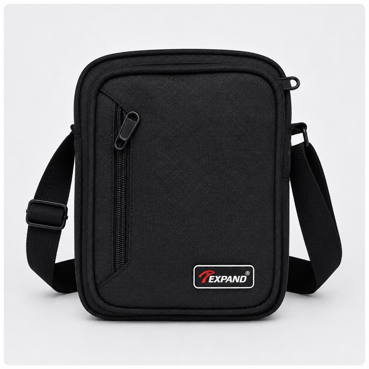 Black men’s crossbody bag with adjustable shoulder strap, multiple zipped compartments and a compact design, ideal for everyday use, travel and keeping essentials organised.
