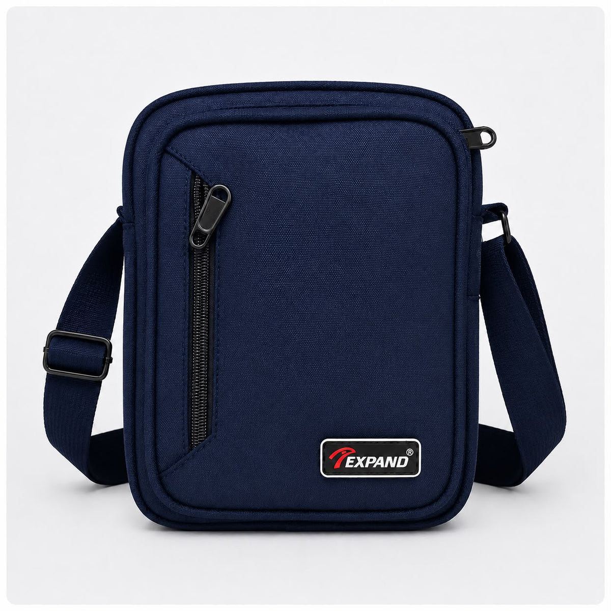 Navy men’s crossbody bag with adjustable shoulder strap, multiple zipped compartments and a compact design, ideal for everyday use, travel and keeping essentials organised.