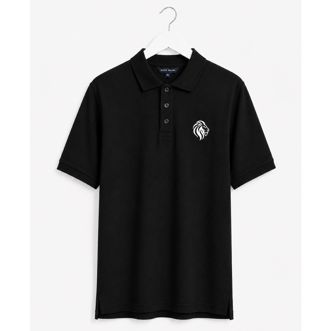 Nicky Adams JDN Black Polo Shirt with Embroidered Lion Logo