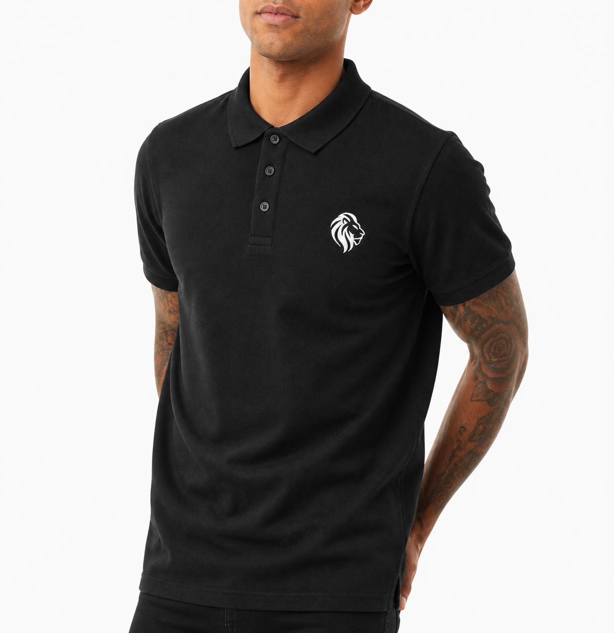 Nicky Adams JDN Black Polo Shirt with Embroidered Lion Logo