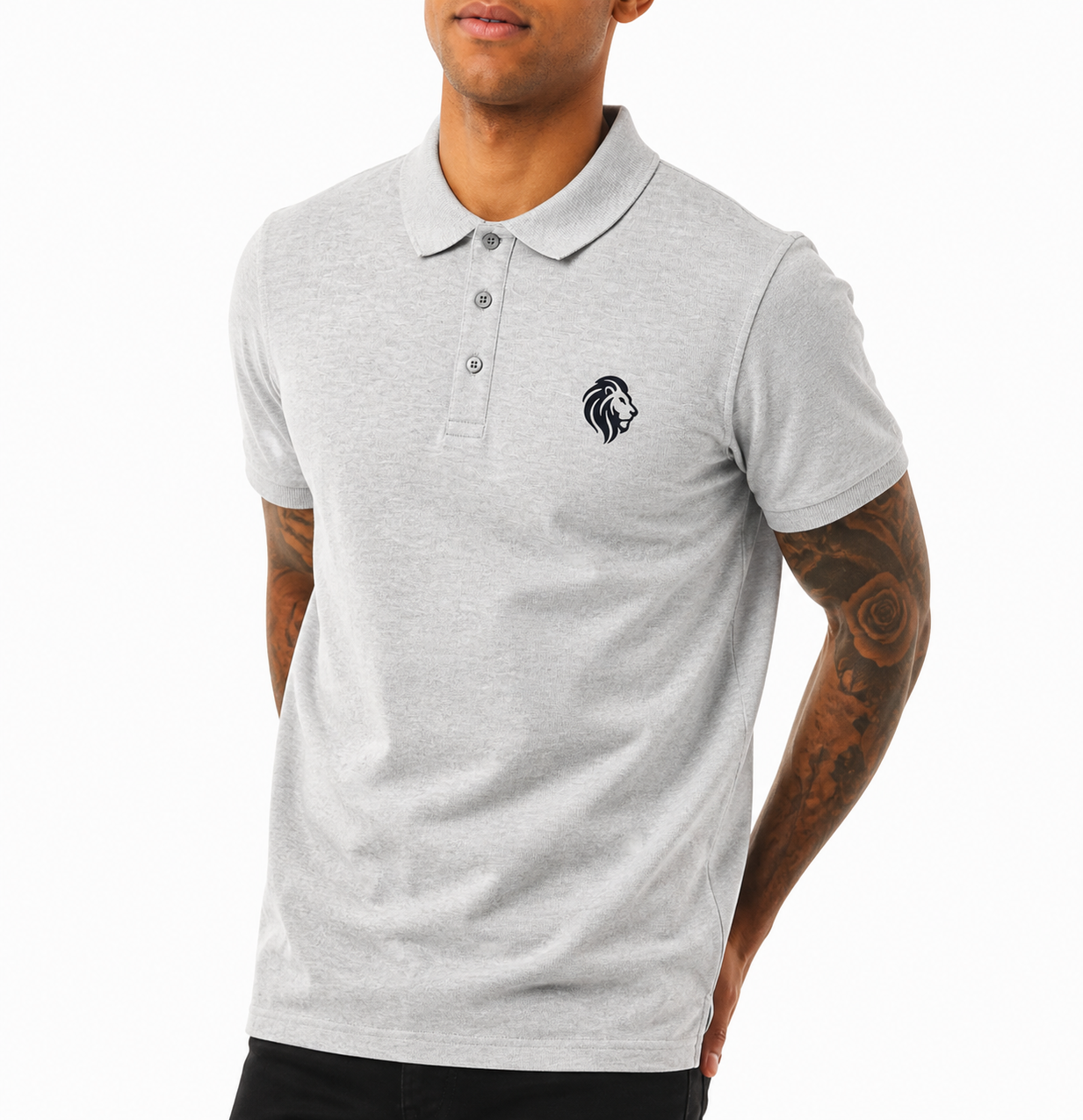 Nicky Adams JDN Grey Polo Shirt with Embroidered Lion Logo