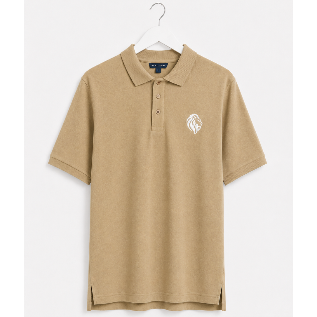 Nicky Adams JDN Light Khaki Polo Shirt with Embroidered Lion Logo