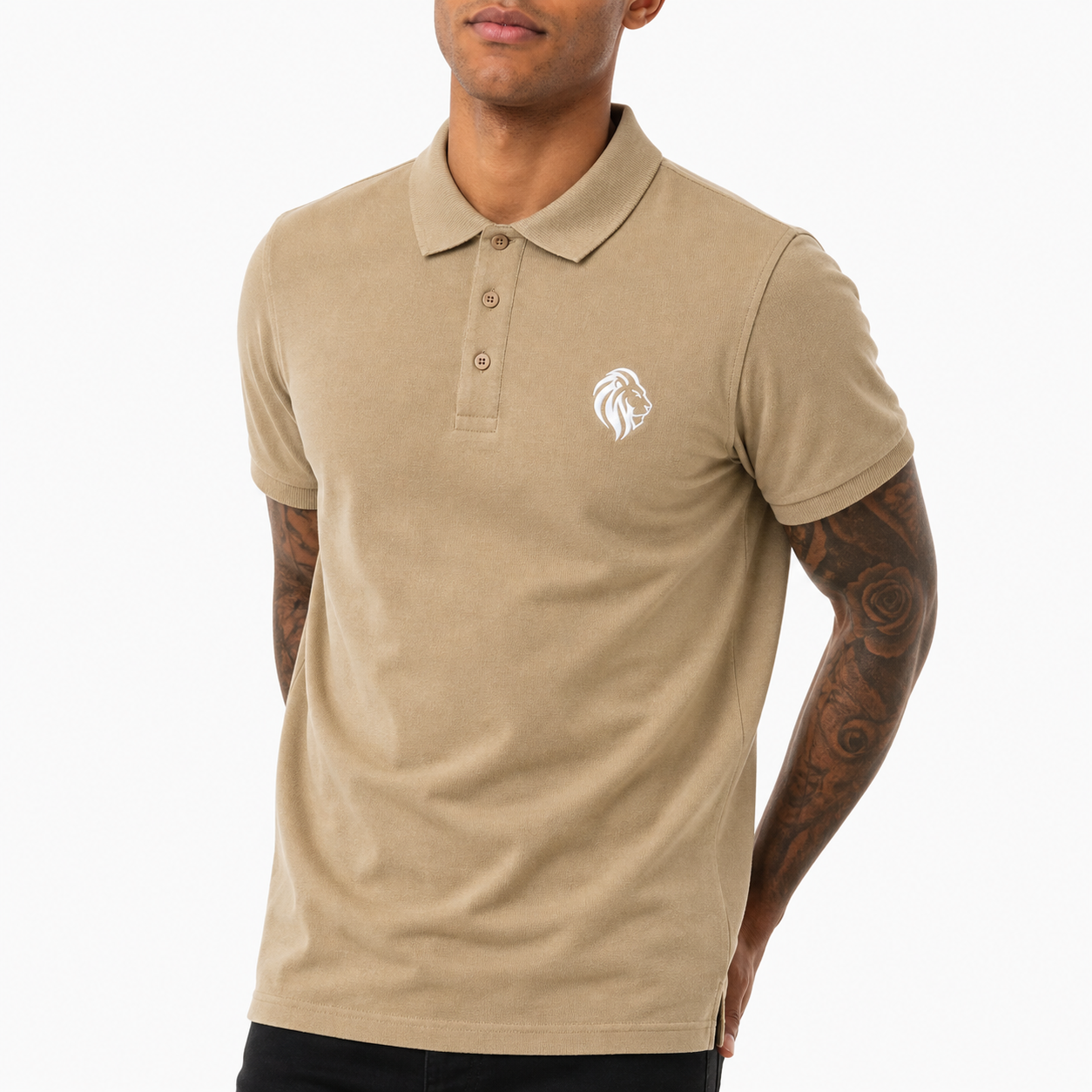 Nicky Adams JDN Light Khaki Polo Shirt with Embroidered Lion Logo