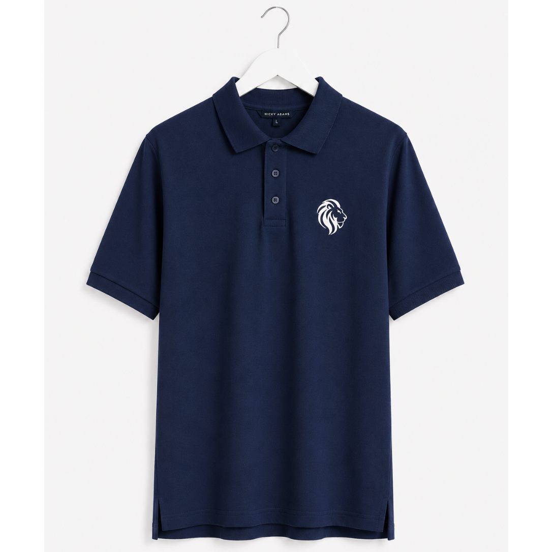 Nicky Adams JDN Navy Polo Shirt with Embroidered Lion Logo