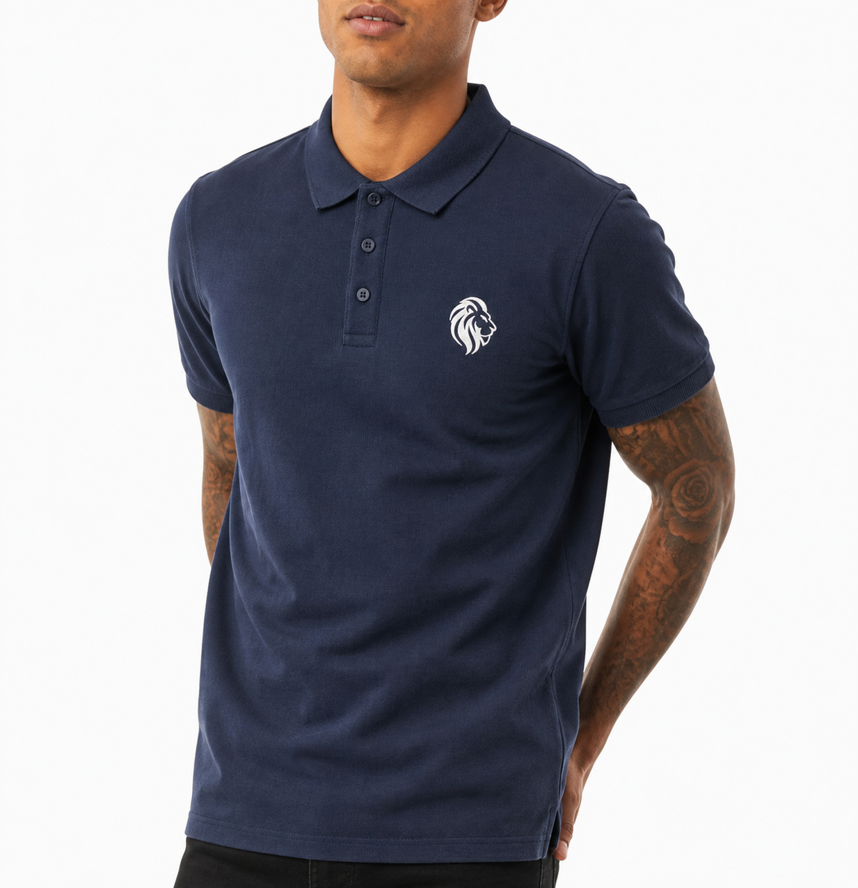 Nicky Adams JDN Navy Polo Shirt with Embroidered Lion Logo